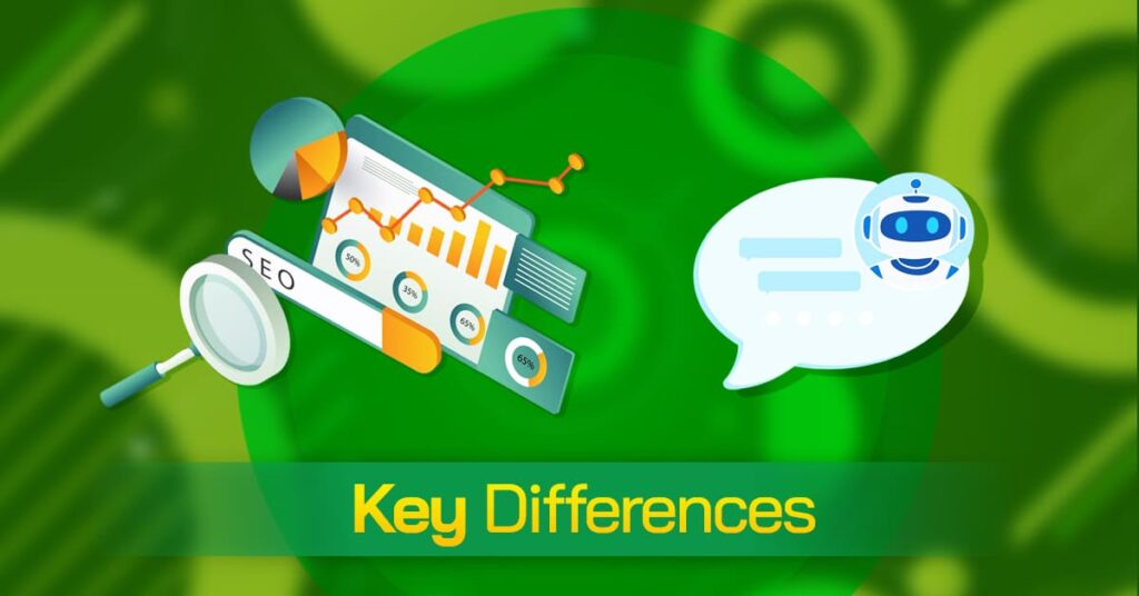 Visual showing key differences between SEO and AI-driven GEO concepts