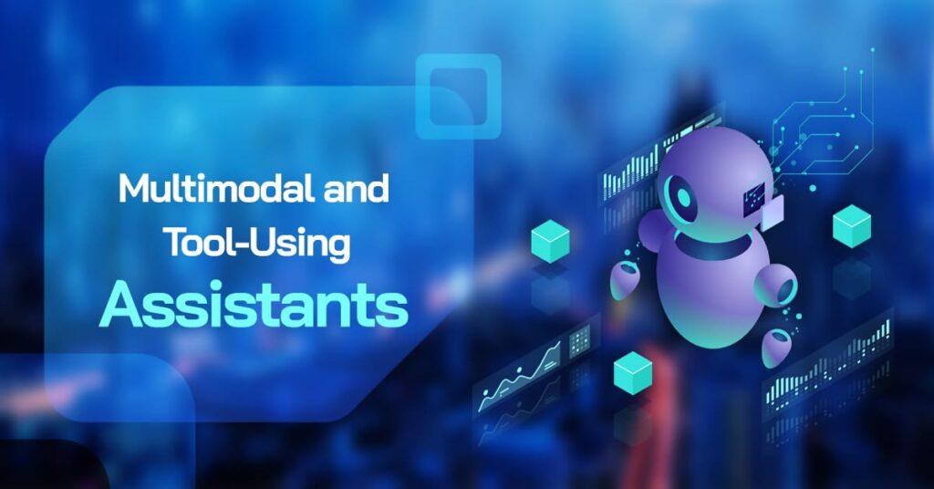 Illustration showing multimodal and tool-using AI assistants