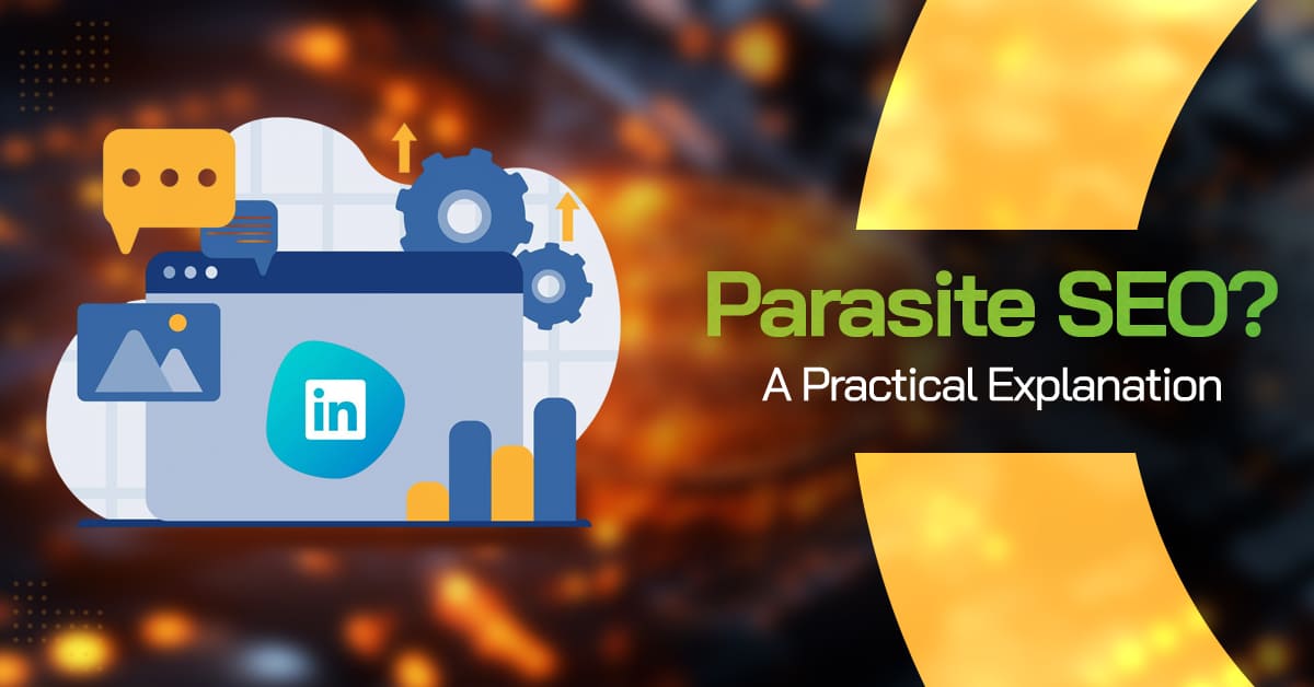 Visual explaining the concept of parasite SEO with publishing and ranking elements