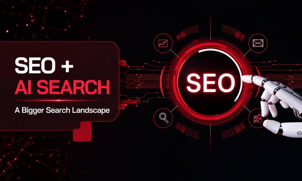 Visual showing SEO and AI search creating a broader search landscape