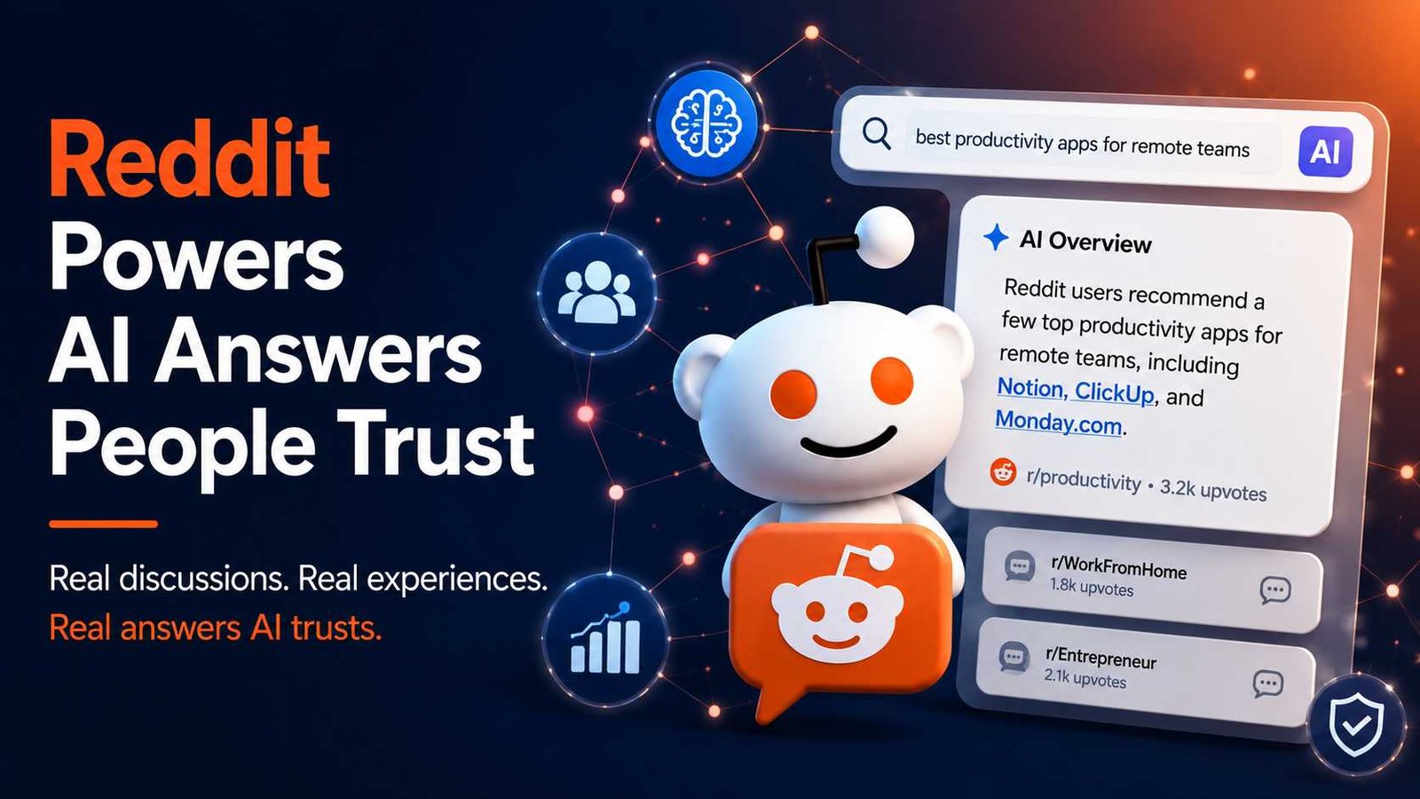 Graphic showing how Reddit discussions influence AI search results and recommendations