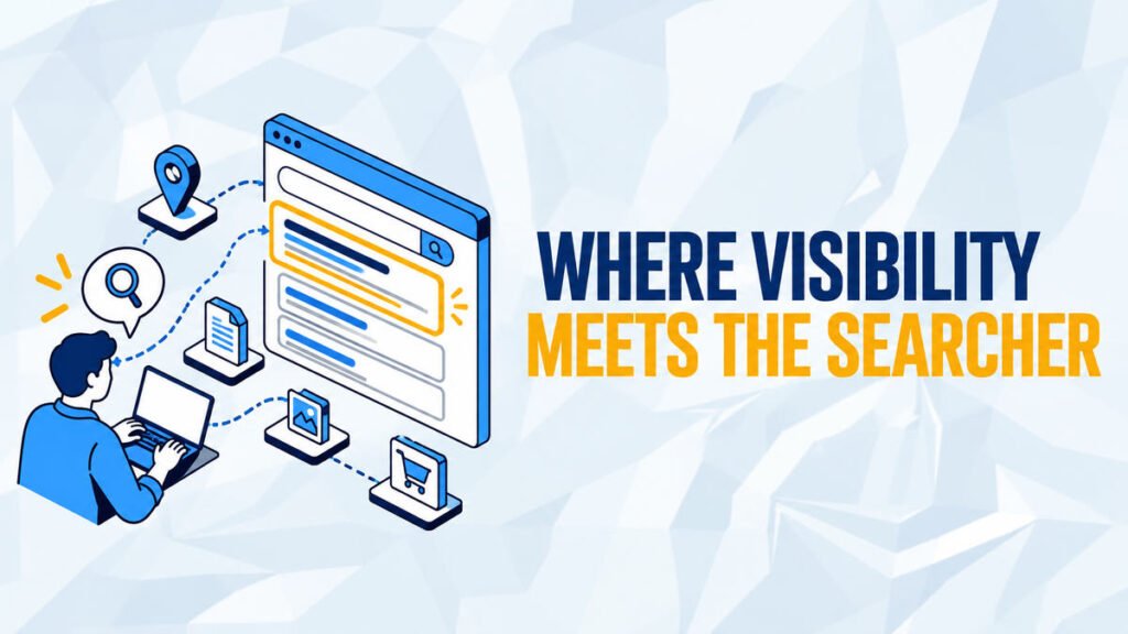 Graphic showing search visibility connecting users with relevant results