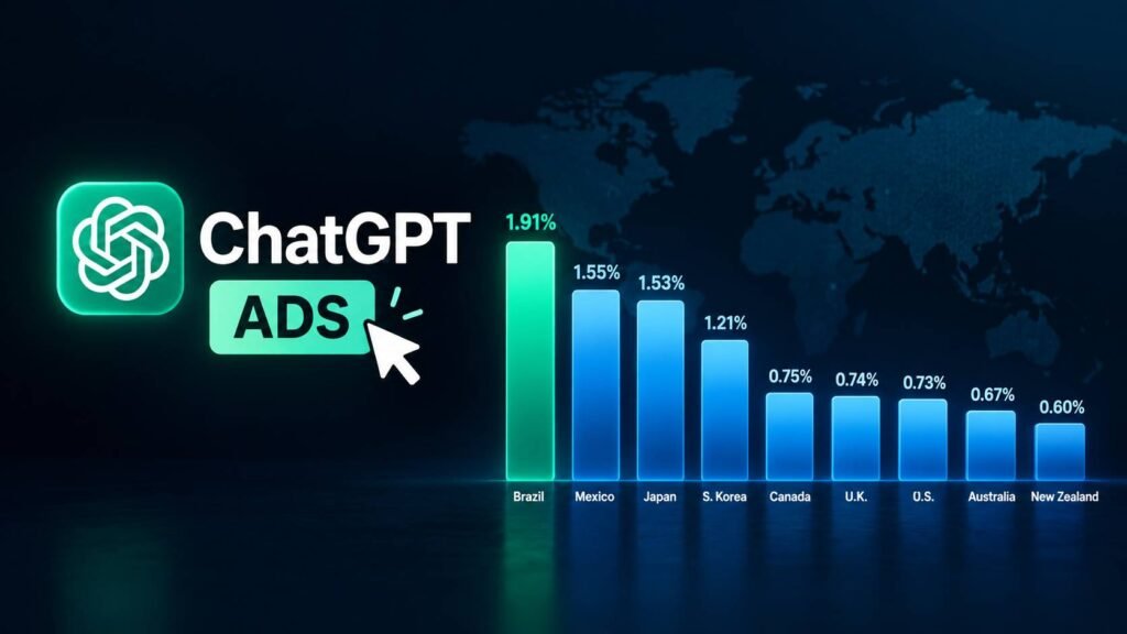 Graph showing ChatGPT Ads click-through rates across nine markets