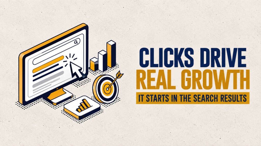 Graphic showing search clicks driving website growth